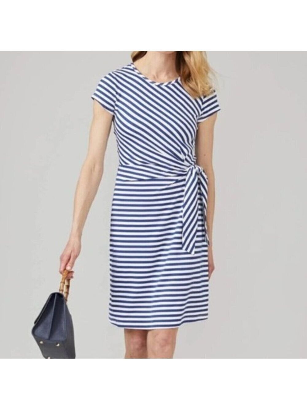 J. McLaughlin Elora Dress Bangle  Navy White Stripe Catalina Cloth Faux Wrap XL